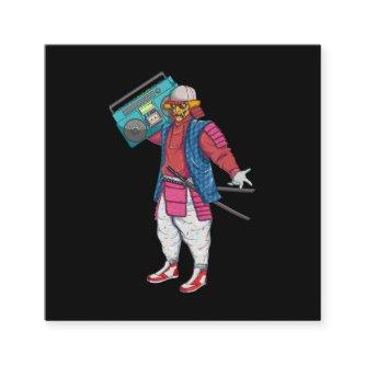 Hip Hop Samurai with Boombox Stereo Retro 80s Square