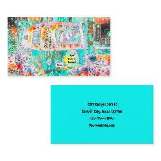 Hippie Camper Teal White Girly Glamping