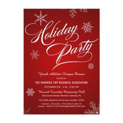 Holiday Benefit Fundraiser Red White Snowflakes Invitation