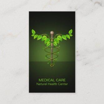 Holistic Alternative Medical Caduceus Green Leaves