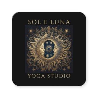 Holistic Celestial Gold Black Sun Moon Gold Black Square