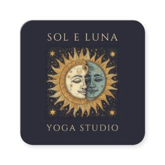 Holistic Celestial Gold Dark Blue Black Sun Moon Square