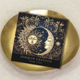 Holistic Celestial Gold Sun Moon Black Square