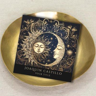 Holistic Celestial Gold Sun Moon Black Square