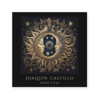 Holistic Celestial Gold Sun Moon Black Square