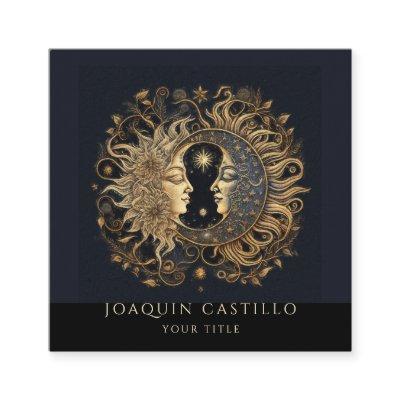 Holistic Celestial Gold Sun Moon Black Square