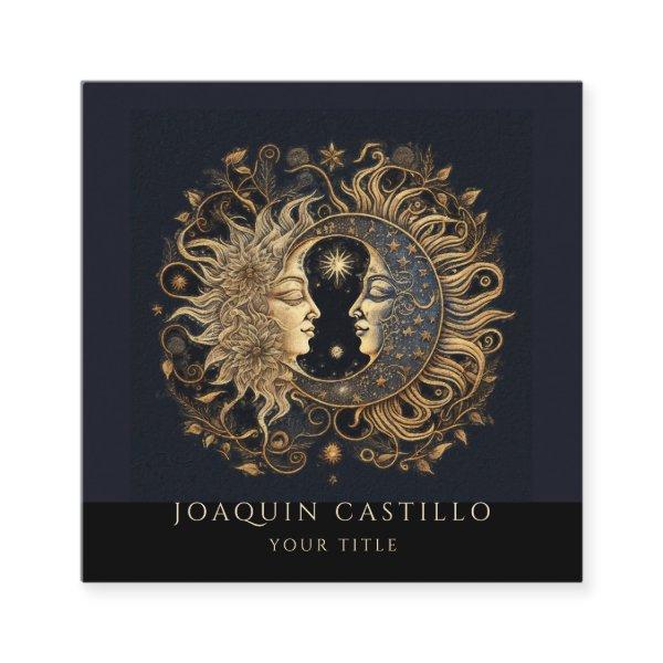 Holistic Celestial Gold Sun Moon Black Square
