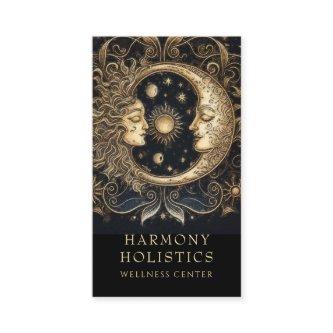 Holistic Celestial Sun Moon Faces Stars Gold Black