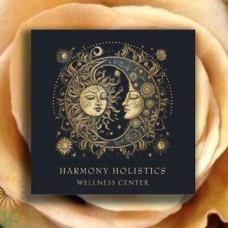 Holistic Celestial Sun Moon Stars Gold Black Square