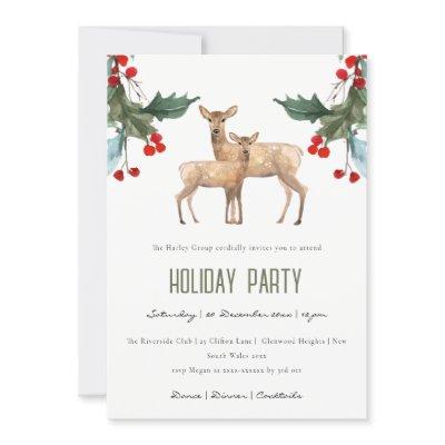 HOLLY BERRY DEER CORPORATE HOLIDAY PARTY INVITE