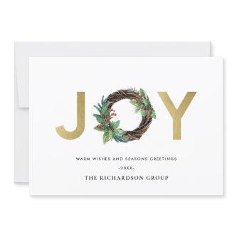 HOLLY BERRY JOY GOLD WREATH CHRISTMAS CORPORATE HOLIDAY CARD