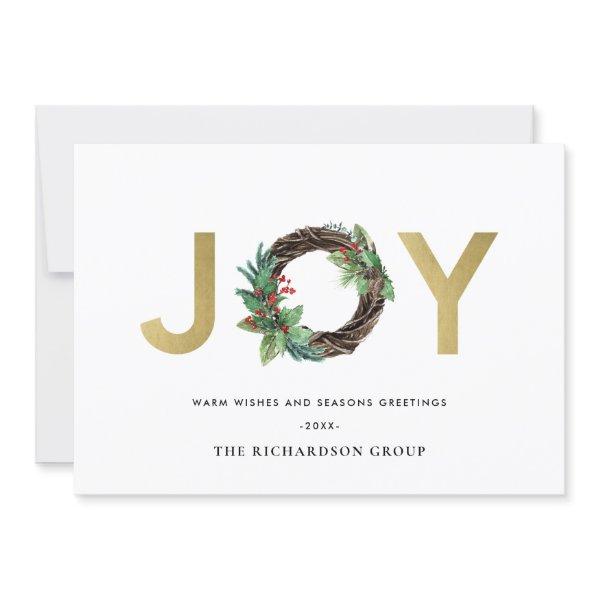 HOLLY BERRY JOY GOLD WREATH CHRISTMAS CORPORATE HOLIDAY CARD