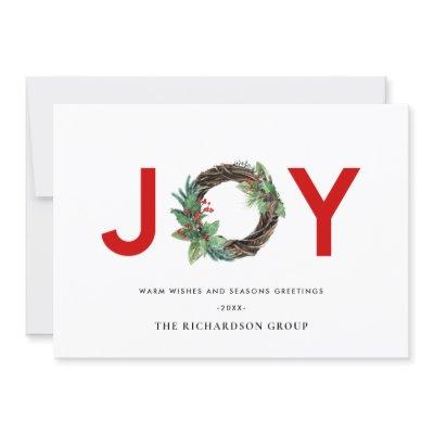 HOLLY BERRY JOY RED WREATH CHRISTMAS CORPORATE HOLIDAY CARD