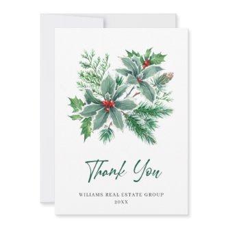 Holly Berry Wreath Christmas Greeting Holiday Than Thank You Card