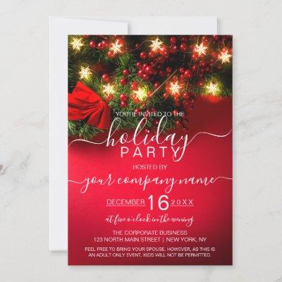 Holly Snowflake Hanging Lights Corporate Holiday Invitation