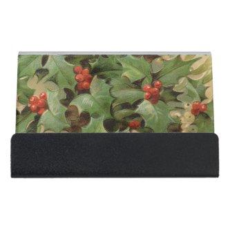 Holly Tree Christmas Holiday Vintage Desk  Holder