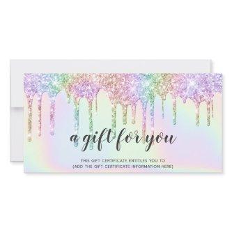 Hologram gift certificate unicorn glitter drips