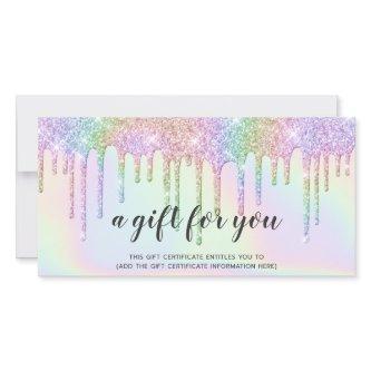 Holograph gift card unicorn glitter drips glam