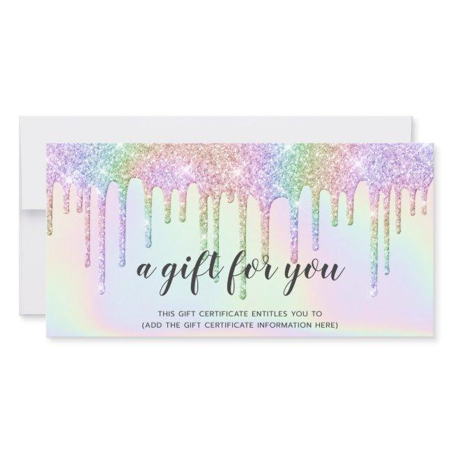 Holograph gift card unicorn glitter drips glam