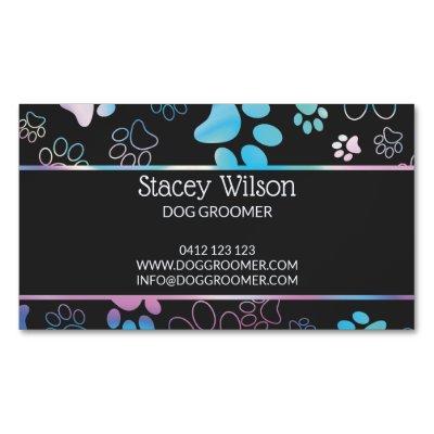 Holographic And Charcoal Paw Print Pet Groomer   Magnet