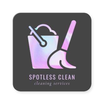 Holographic Bucket Broom Cleaner Cleaning Service Square