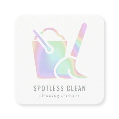 Holographic Bucket Broom Cleaner Cleaning Service Square