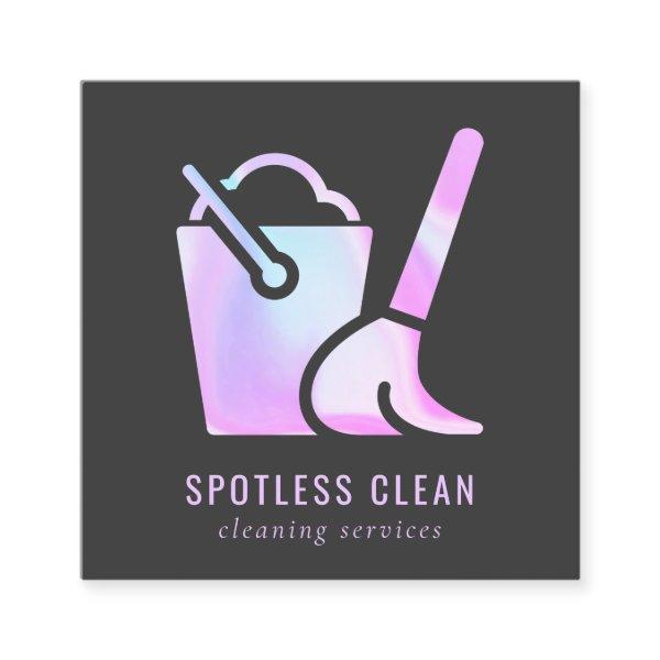 Holographic Bucket Broom Cleaner Cleaning Service Square