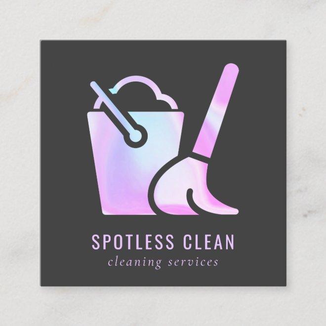 Holographic Bucket Broom Cleaner Cleaning Service Square