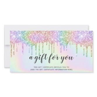 Holographic gift card unicorn glitter drips glam