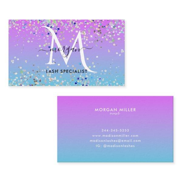 Holographic Glitter Purple Blue Ombre Monogram