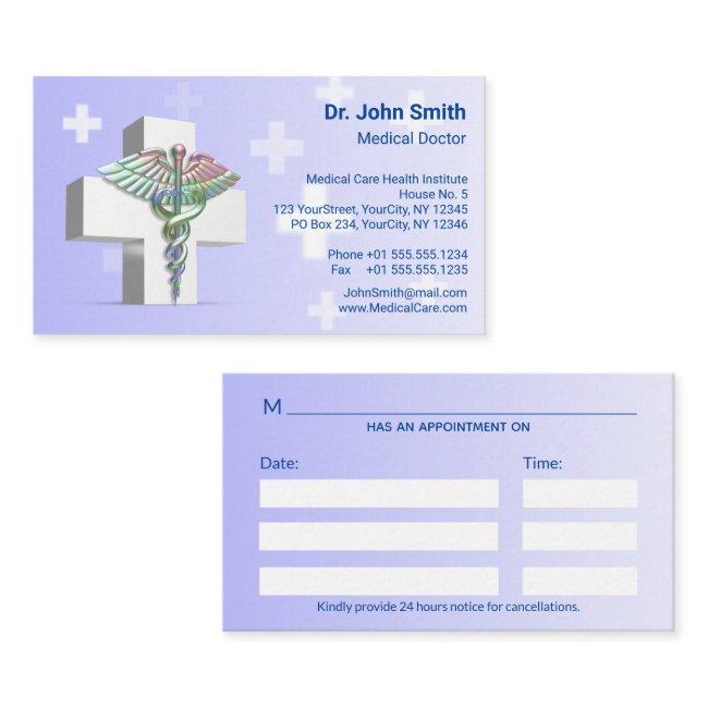 Holographic Medical 3D Caduceus White Cross Appointment Card