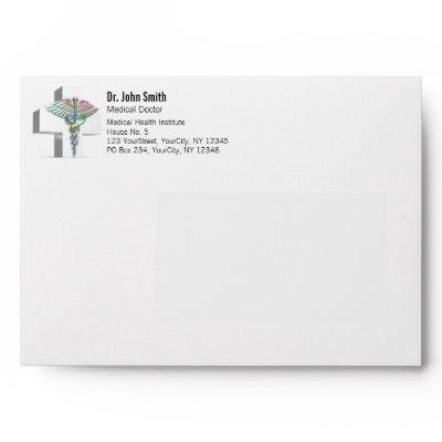 Holographic Medical 3D Caduceus White Cross Envelope