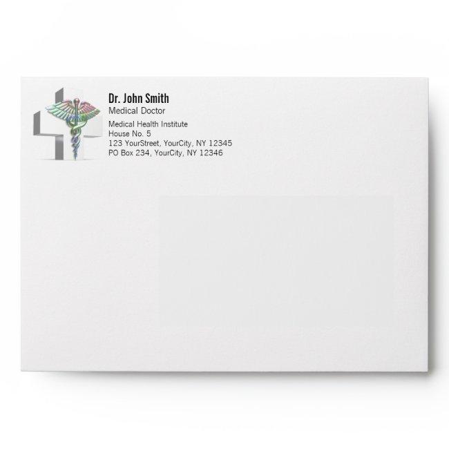 Holographic Medical 3D Caduceus White Cross Envelope