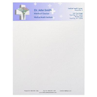 Holographic Medical 3D Caduceus White Cross Letterhead