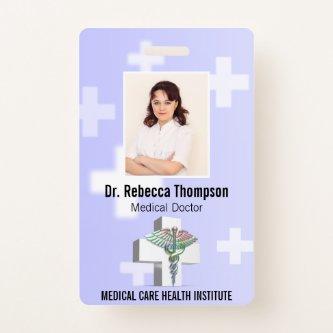 Holographic Medical 3D Caduceus White Cross Photo Badge