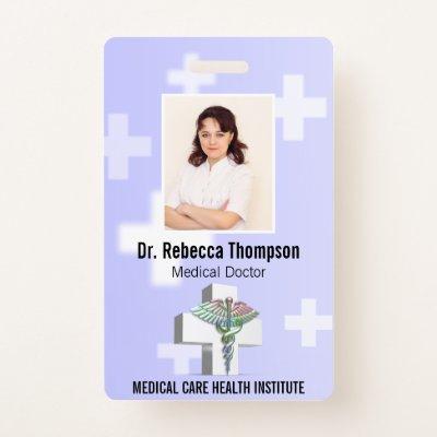 Holographic Medical 3D Caduceus White Cross Photo Badge
