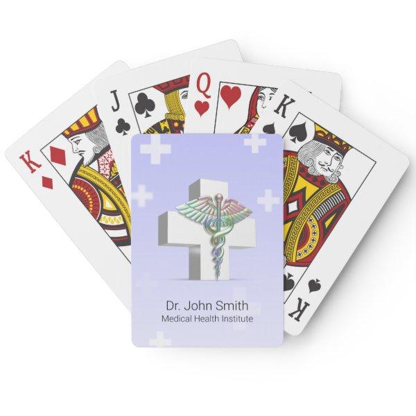 Holographic Medical 3D Caduceus White Cross Poker Cards