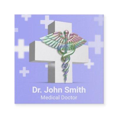 Holographic Medical 3D Caduceus White Cross Square