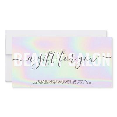 Holographic modern pastel rainbow salon gift card