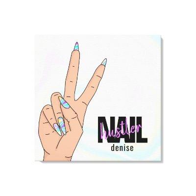 holographic nail salon woman hand nail hustler canvas print