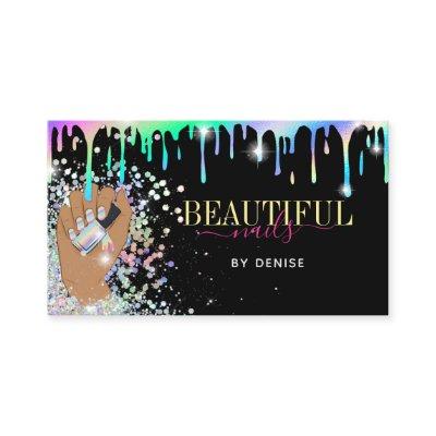 holographic nail salon woman hand nails technician