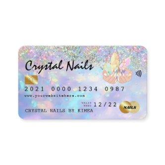 Holographic Opal Crystal Nail Tech Credit Card