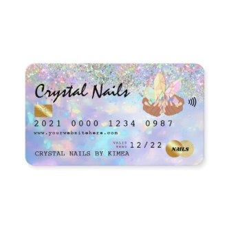Holographic Opal Crystal Nail Tech Credit Card