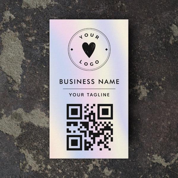 Holographic Pastel Rainbow Add Your Logo & QR Code