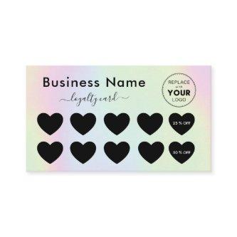 Holographic Pastel Unicorn Heart Discount Add Logo Loyalty Card
