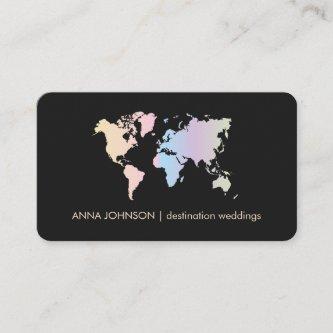 Holographic Pastel World Map Global Travel Agent