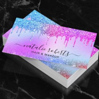 Holographic Pink Blue Glitter Drips Salon & Spa