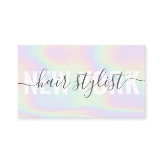 Holographic rainbow script signature hair stylist