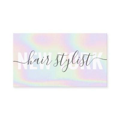 Holographic rainbow script signature hair stylist