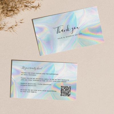 Holographic Script Beauty Salon QR Code Thank You